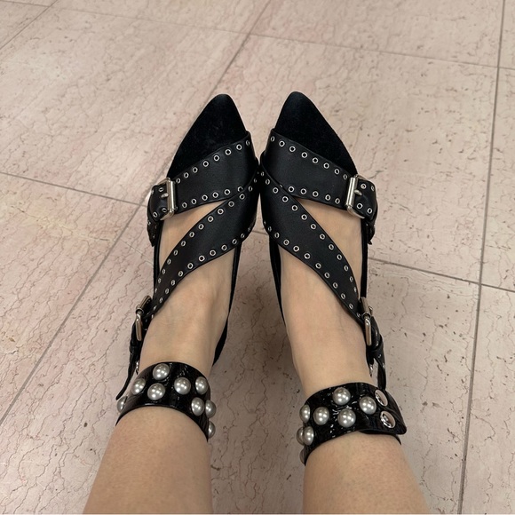 Isabel Marant Black Suede Eyelet Studded Ankle Wrap Linzy Flats - Picture 5 of 16